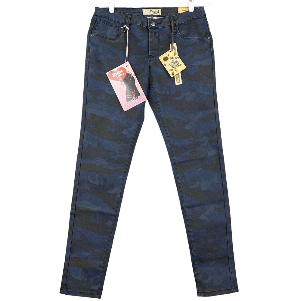 Hybrid Women Bum Lifter Super Stretch Pants Size 9 Skinny Mid Rise Navy Camo NWT
